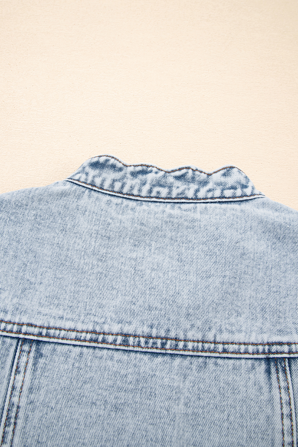 Beau Blue Scalloped Trim Patch Pocket Button Front Denim Vest - loveforevers