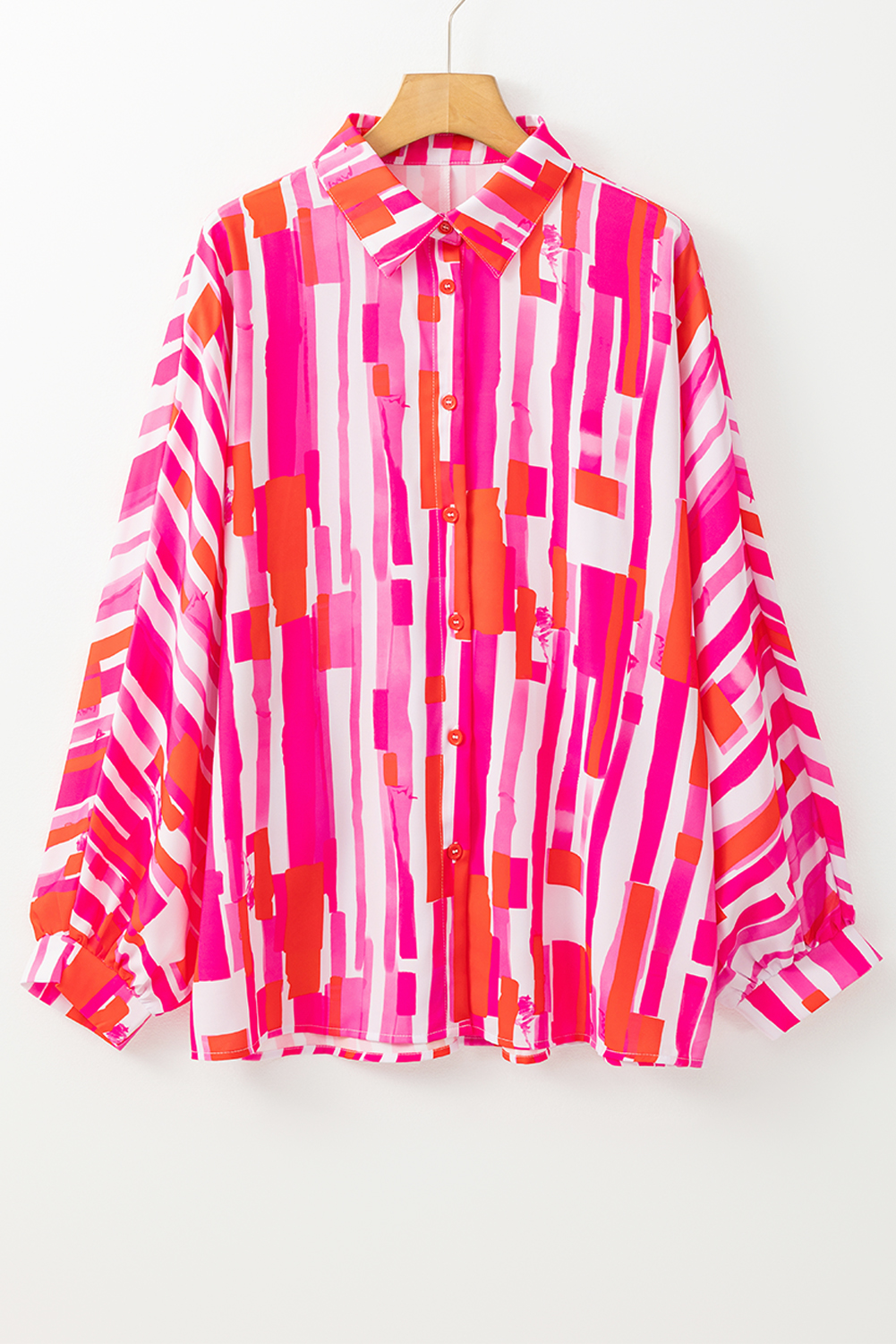 Pink Abstract Print Batwing Sleeve Casual Shirt - loveforevers