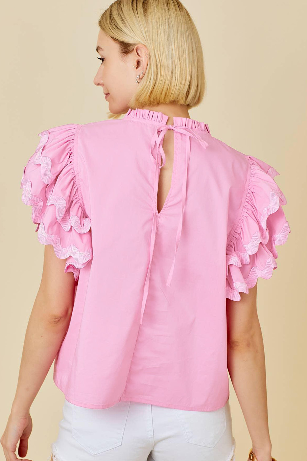Bonbon Ricrac Ruffled Sleeve Frilled Collar Blouse - loveforevers