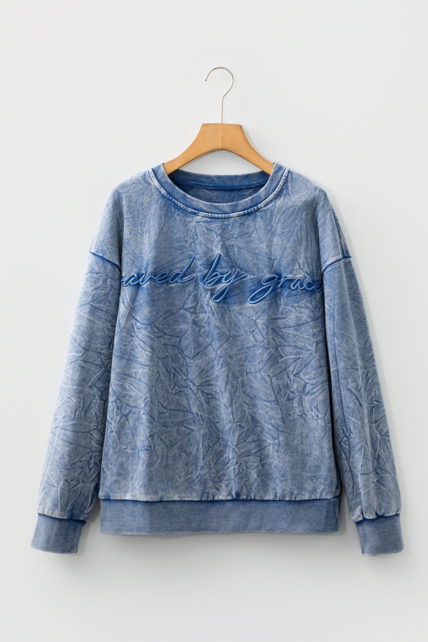 DUNE saved by grace Letter Embroidery Mineral Wash Loose Sweatshirt - loveforevers