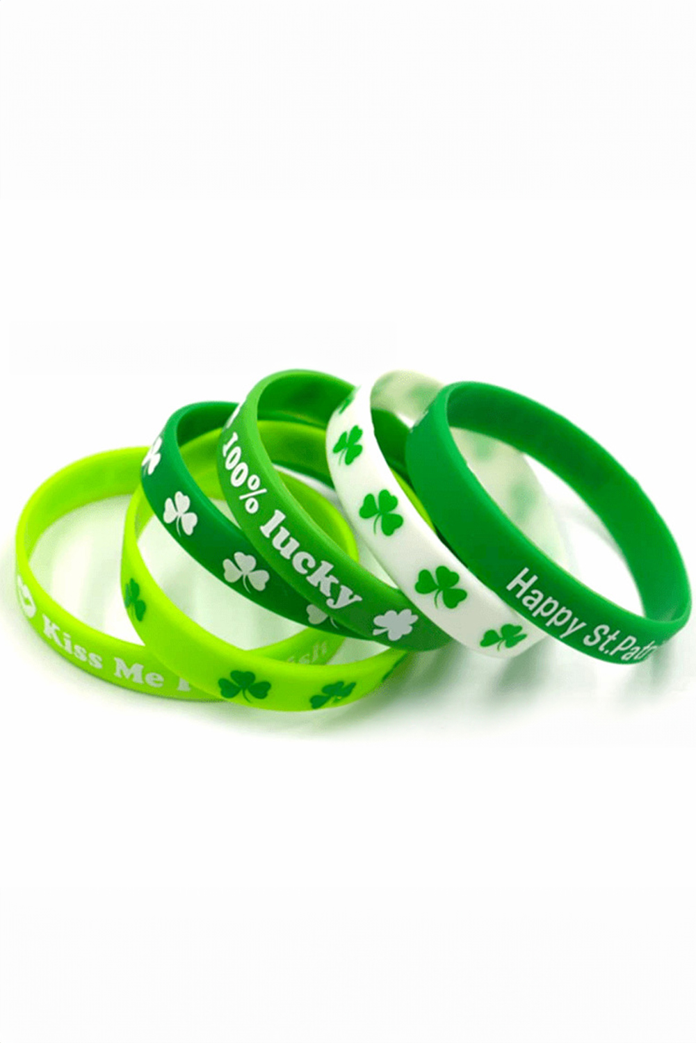 Green St Patricks Shamrock Print Silicone Bracelet - loveforevers