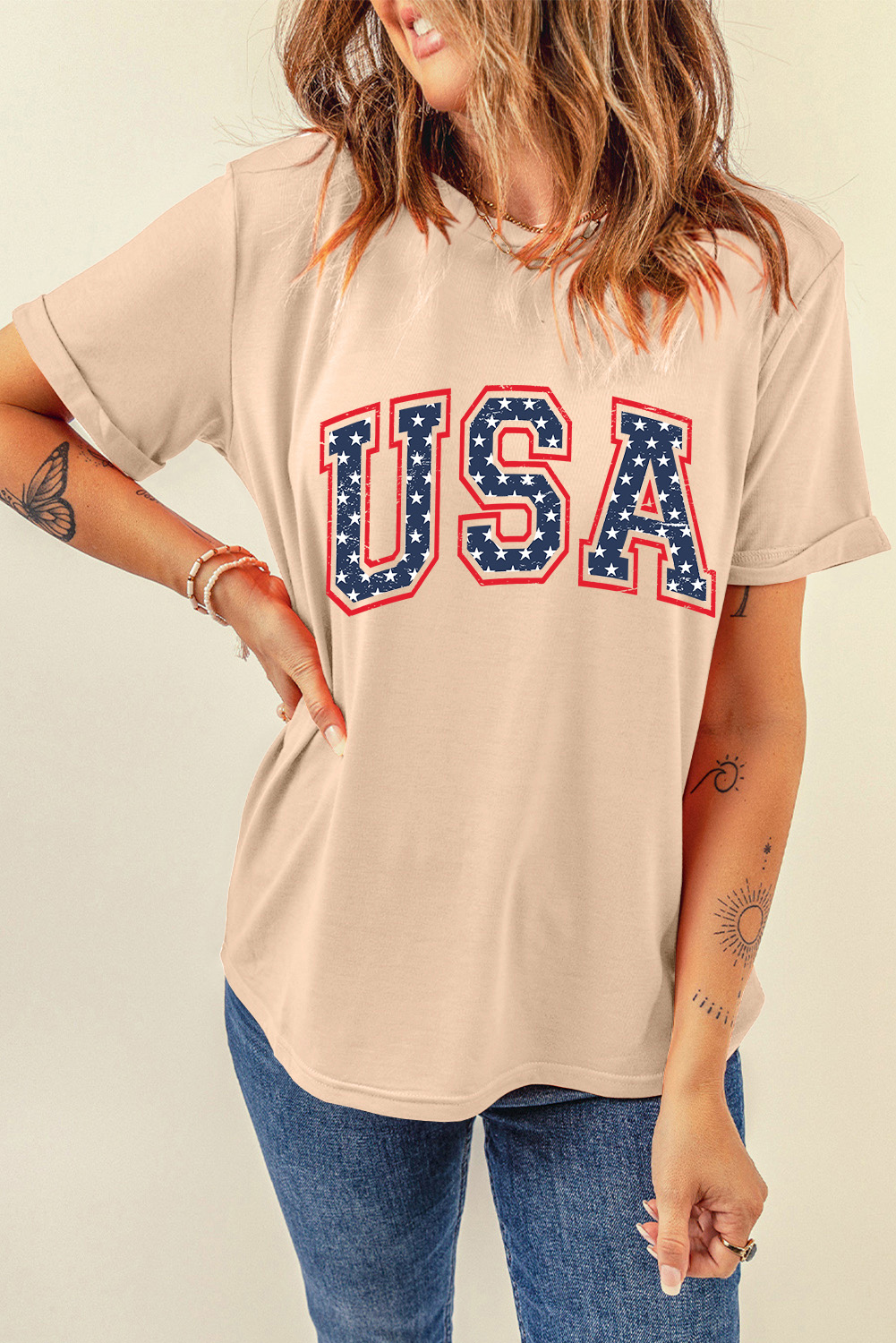 Gray Blooming USA Flag Print Casual T Shirt - loveforevers