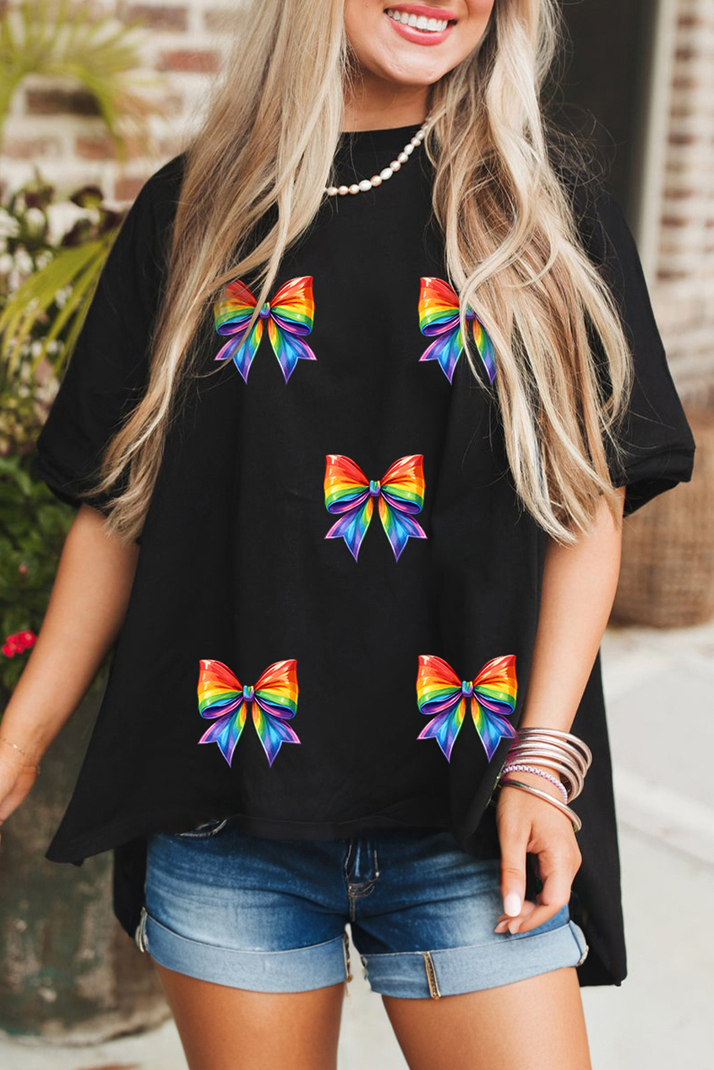 Black Pride Bow Print Oversize Cotton T Shirt - loveforevers