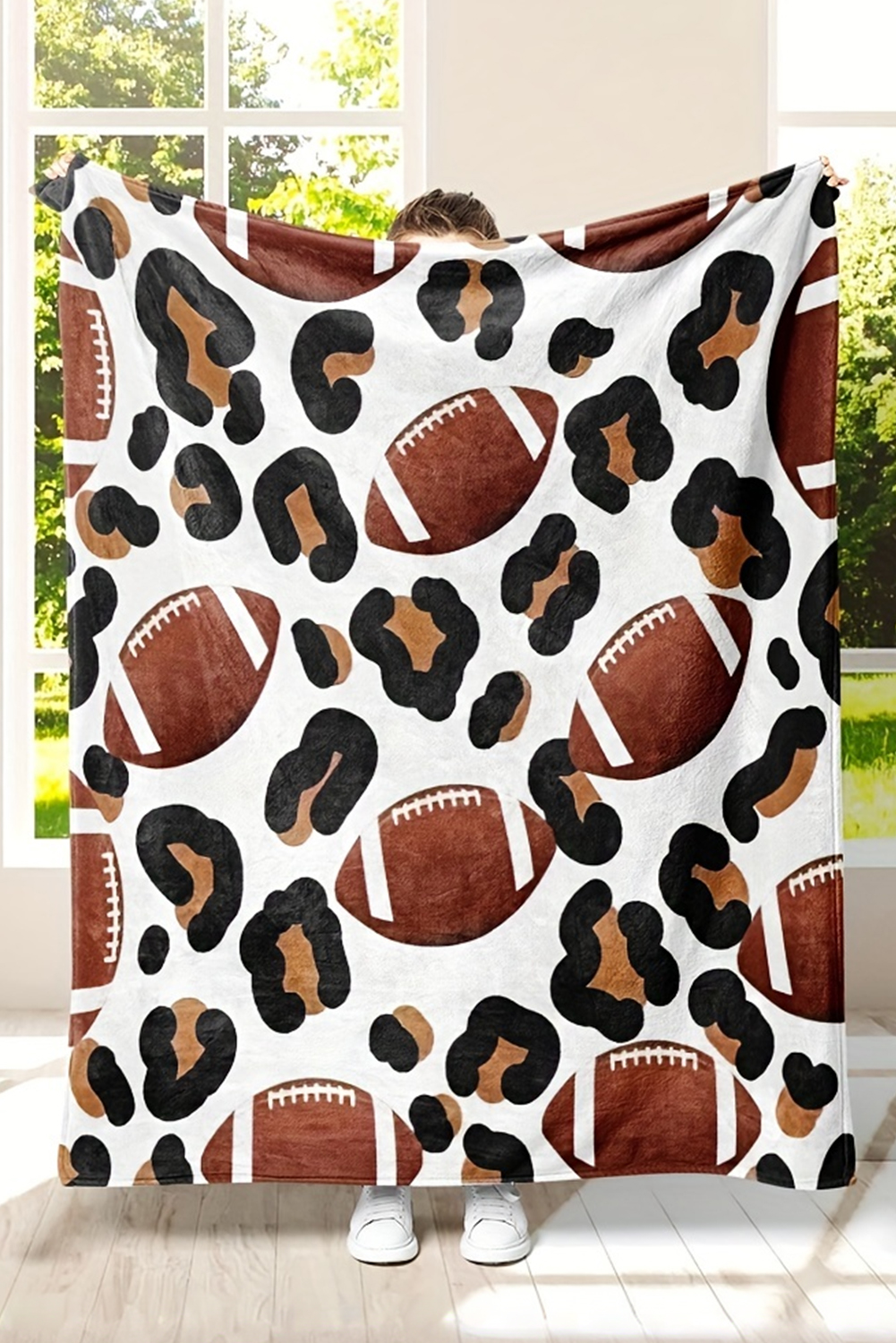 White Leopard & Rugby Football Print Flannel Blanket - loveforevers