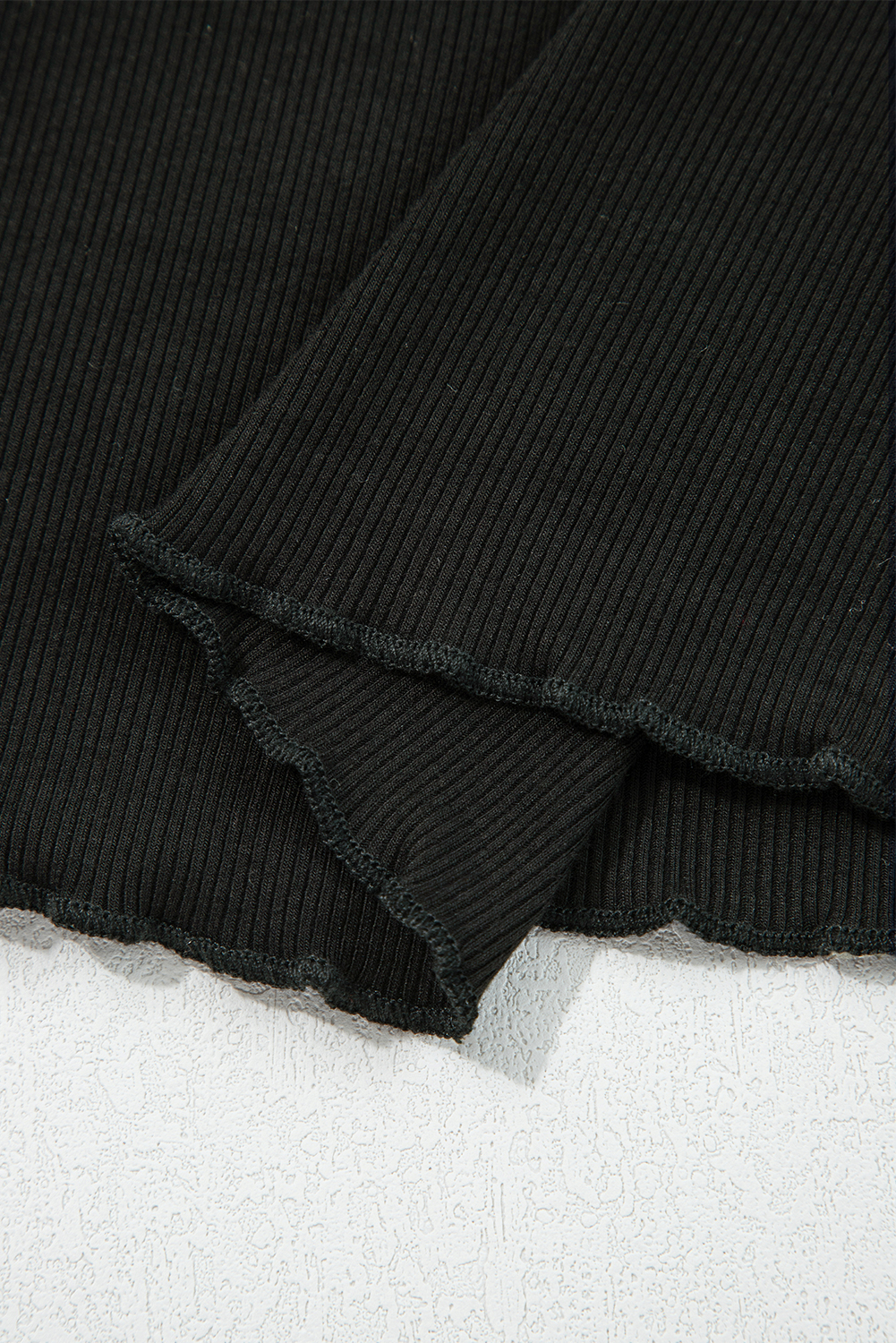 Black Ribbed Knit Lettuce Trim High Neck Long Sleeve Top - loveforevers