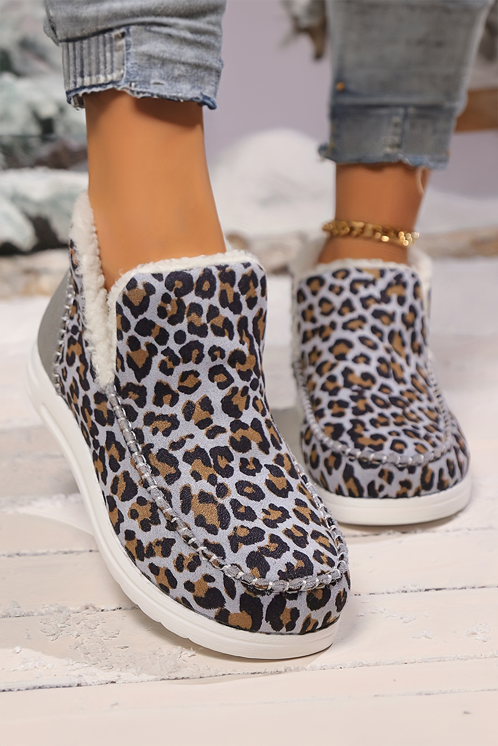 Brown Leopard Print Ankle Patched Flat Winter Fur Boots - loveforevers