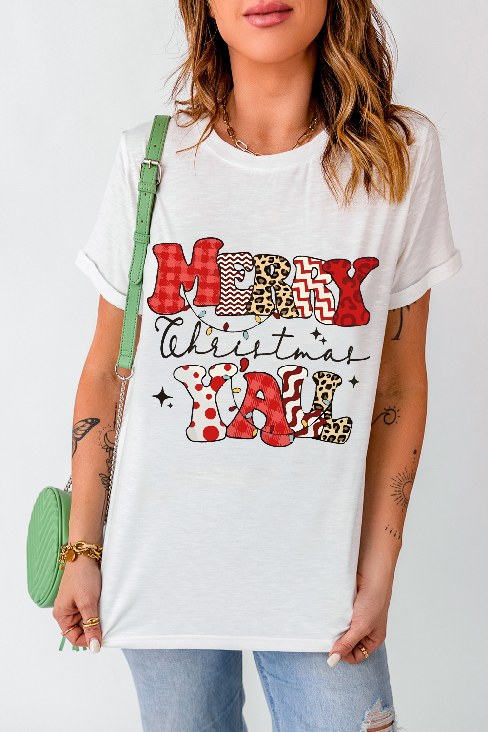 White MERRY Christmas YAll Graphic Crewneck T Shirt - loveforevers