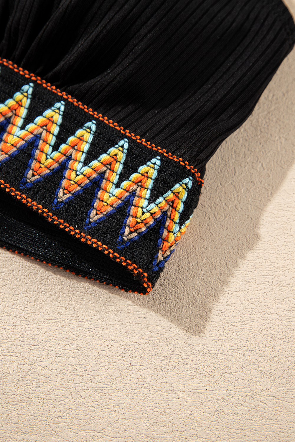 Sky Blue Ribbed Knit Tribal Contrast Detail 2pcs High Waist Swimsuit - loveforevers