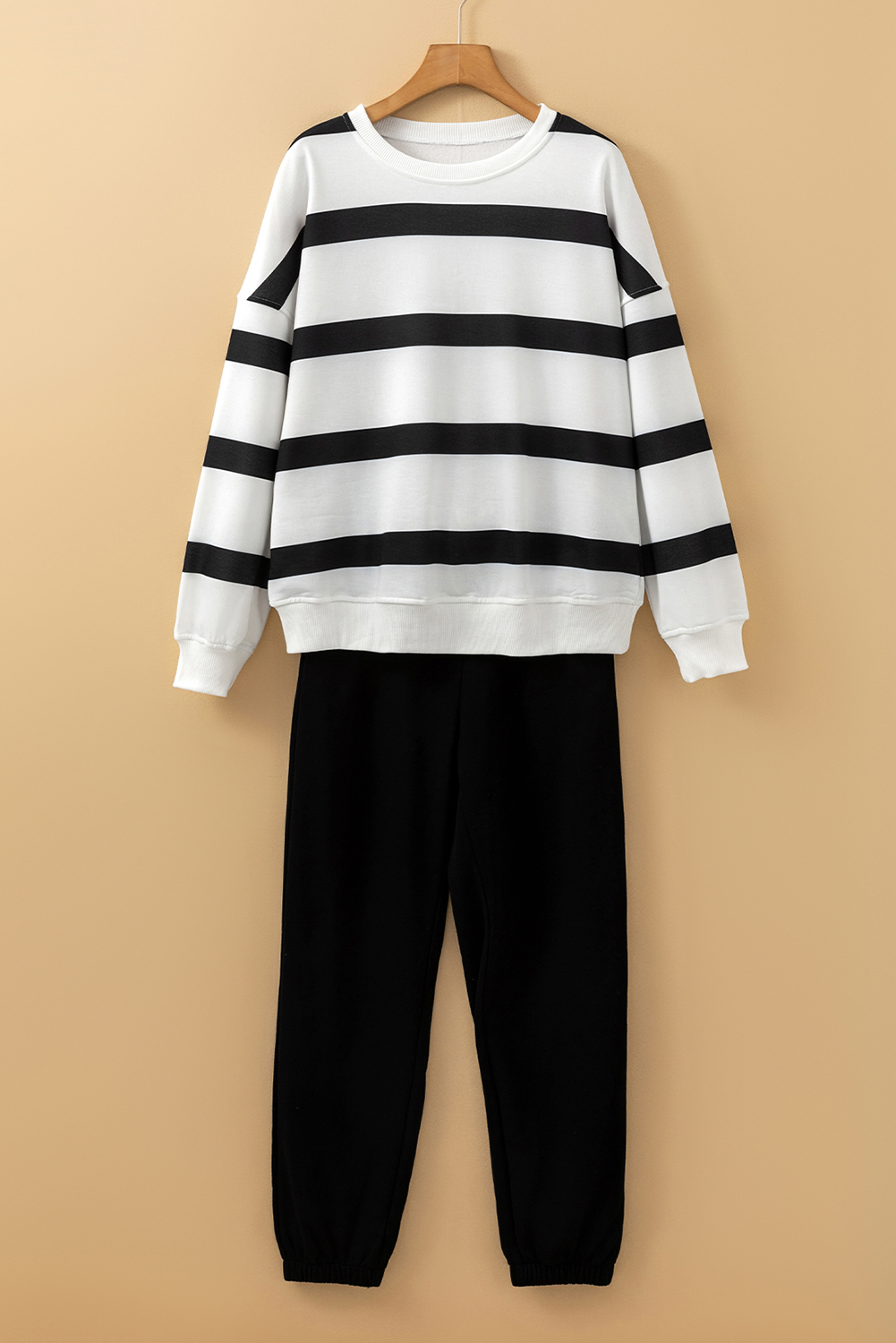 Brown Stripe Striped Drop Shoulder Pullover and Jogger Pants Set - loveforevers