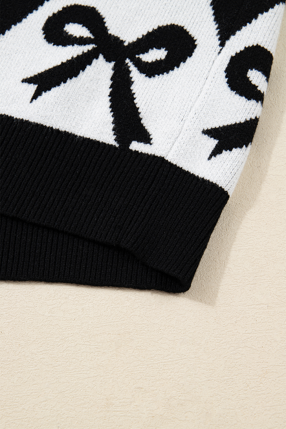 Black Bow Print 2-tone Rhombus Knit Loose Sweater - loveforevers