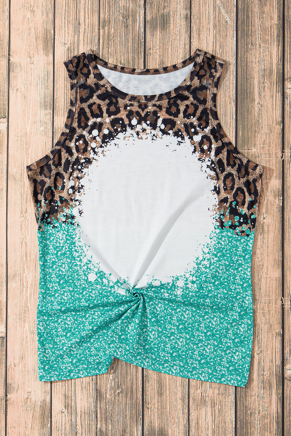 Light Blue Bleached Leopard Tie-dye Print Tank Top - loveforevers
