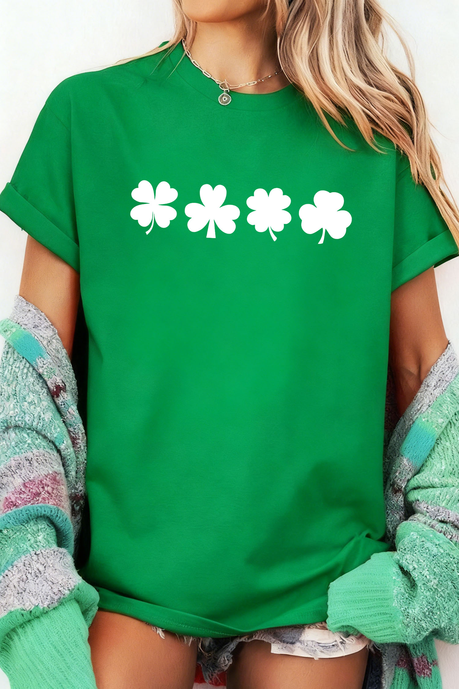 Bright Green St Patricks Day Clover Printed Casual T Shirt - loveforevers