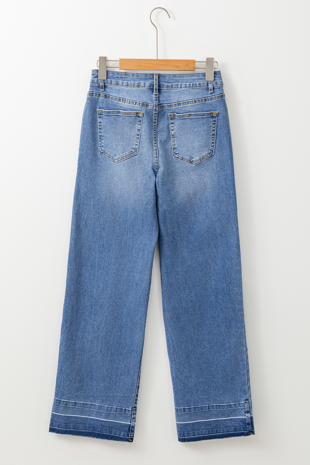 Real Teal Raw Hem Unique Cuffs Straight High Rise Loose Jeans - loveforevers