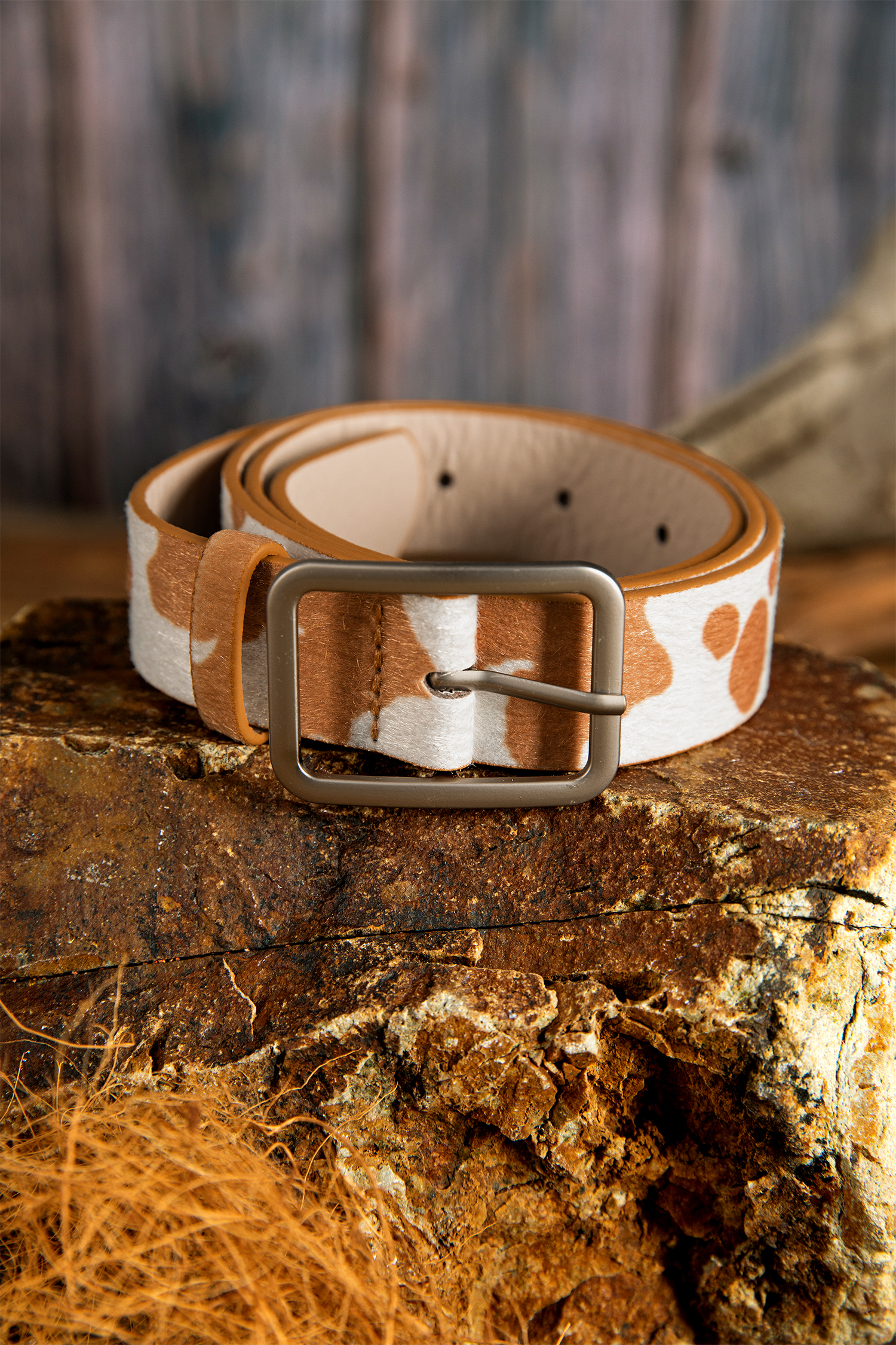 Jurassic Gold Animal Print Calf Hair PU Leather Belt - loveforevers