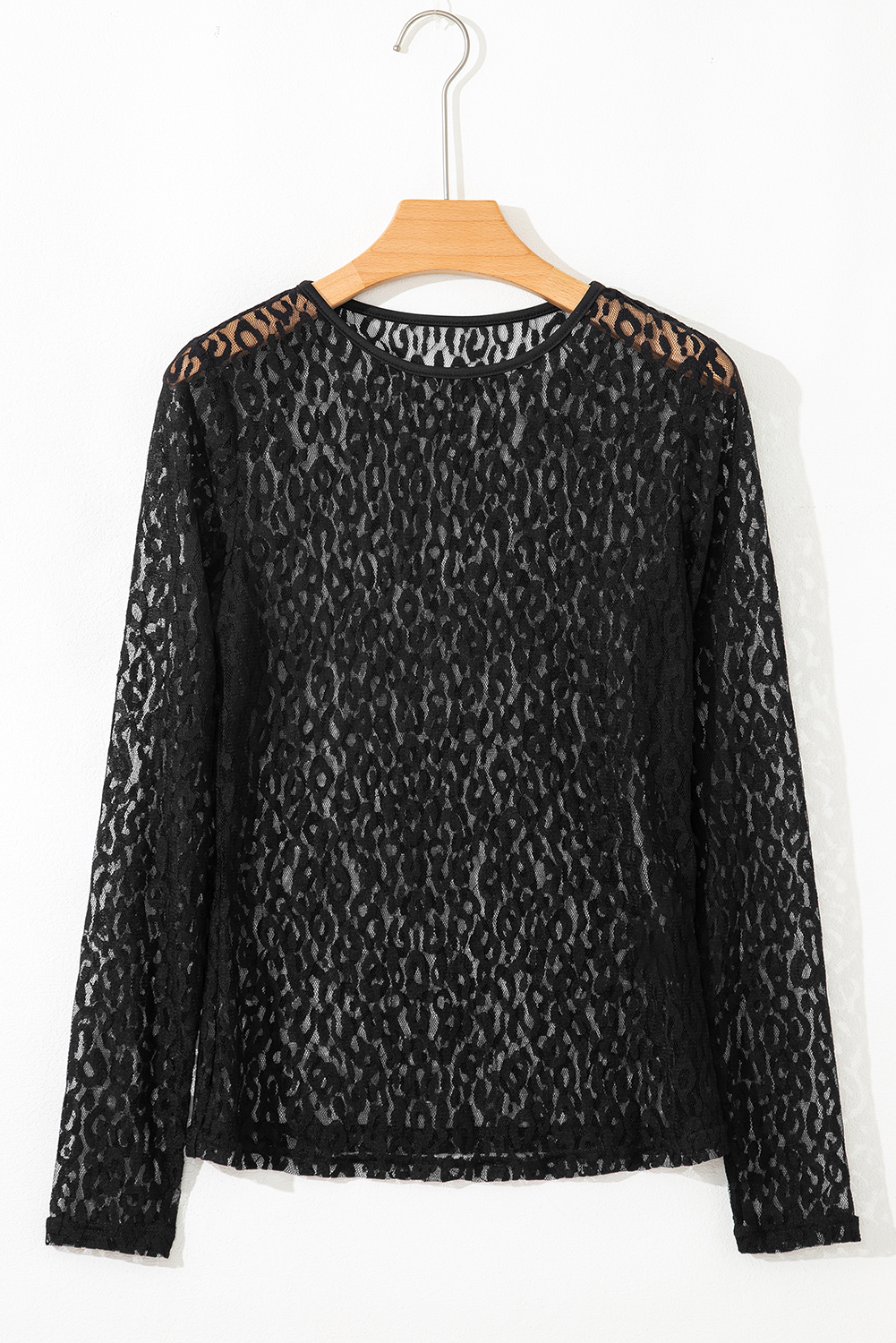 Black Leopard Pattern Sheer Mesh Long Sleeve Top - loveforevers