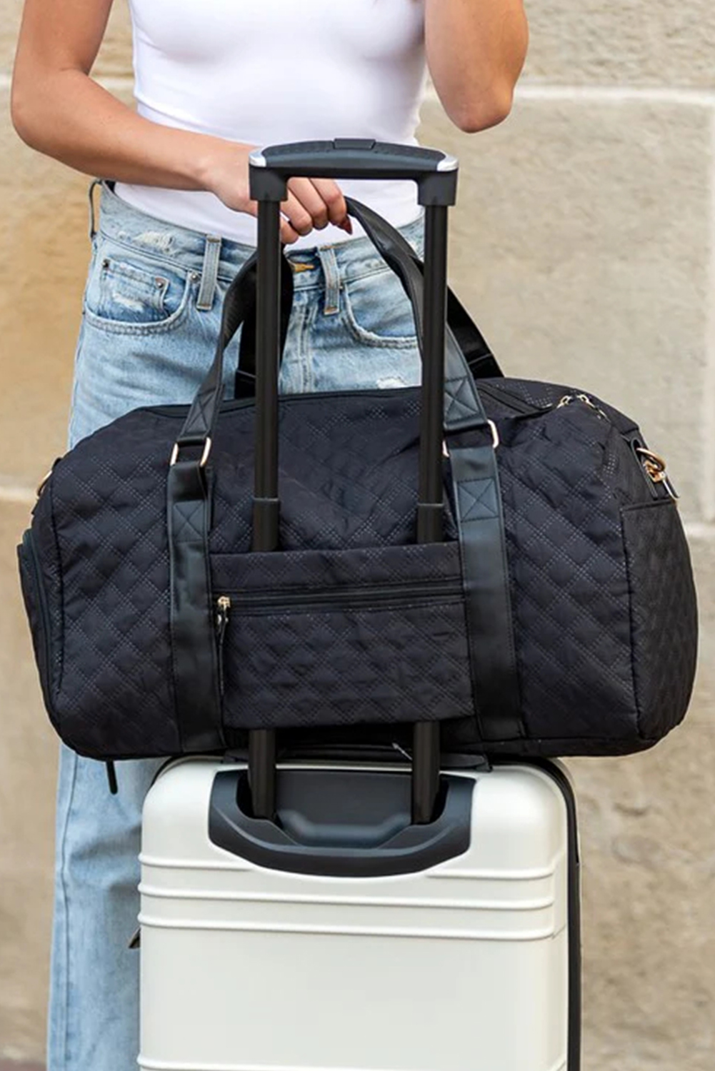 Black Rhombus Textured Waterproof Travel Duffel Bag - loveforevers
