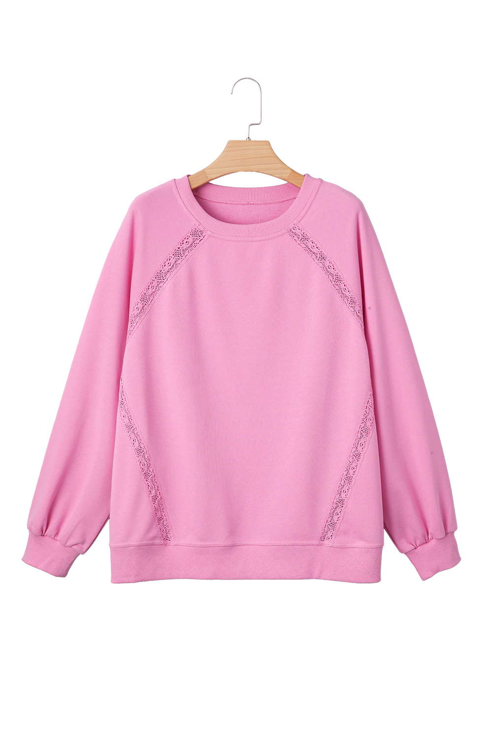 Bright Pink Lace Patched Raglan Sleeve Loose Fit Sweatshirt - loveforevers