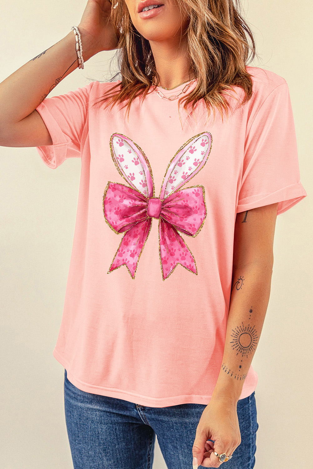 White Easter Egg Bow Bunny Ear Printed T Shirt - loveforevers