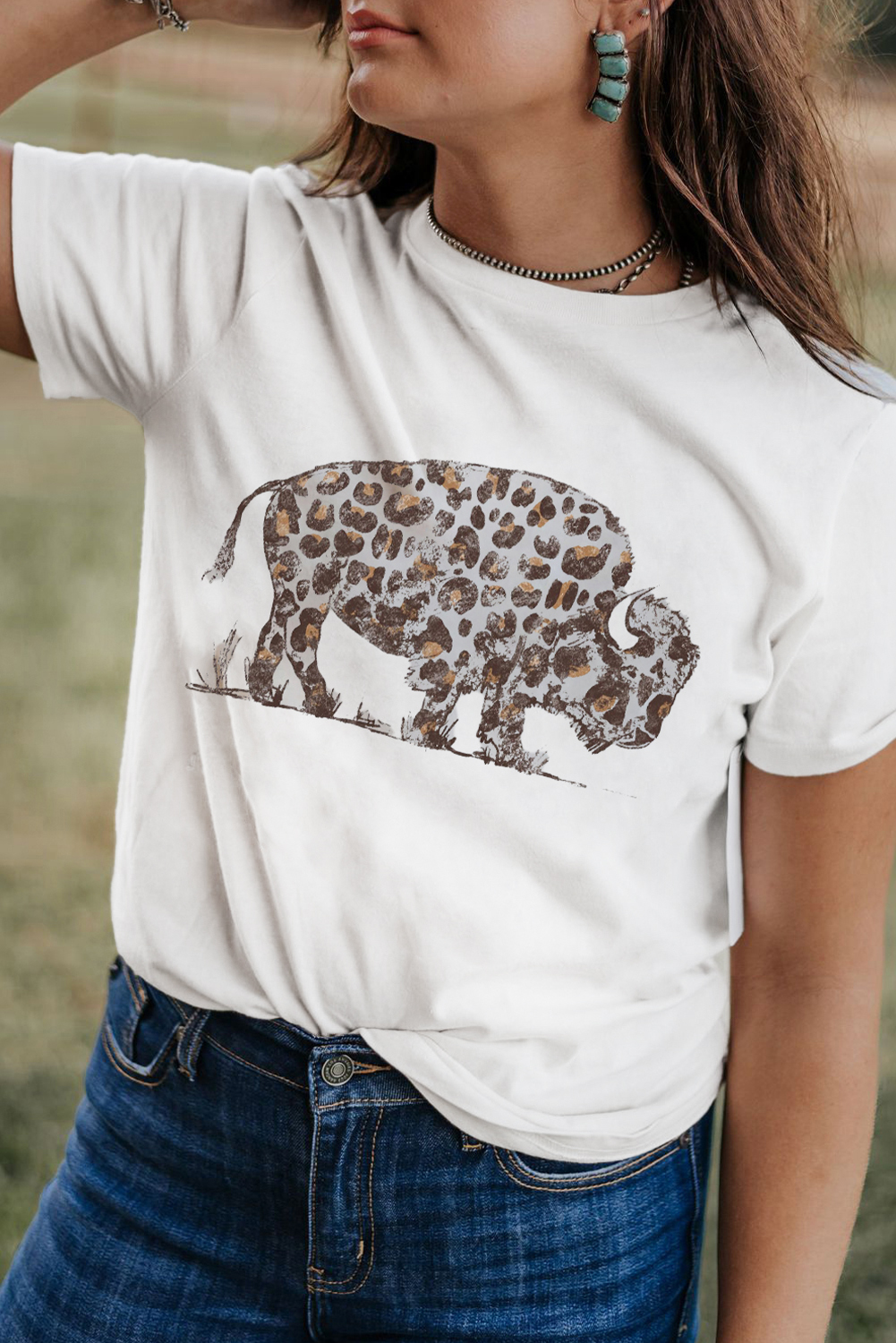 White Leopard Western Buffalo Graphic Tee - loveforevers
