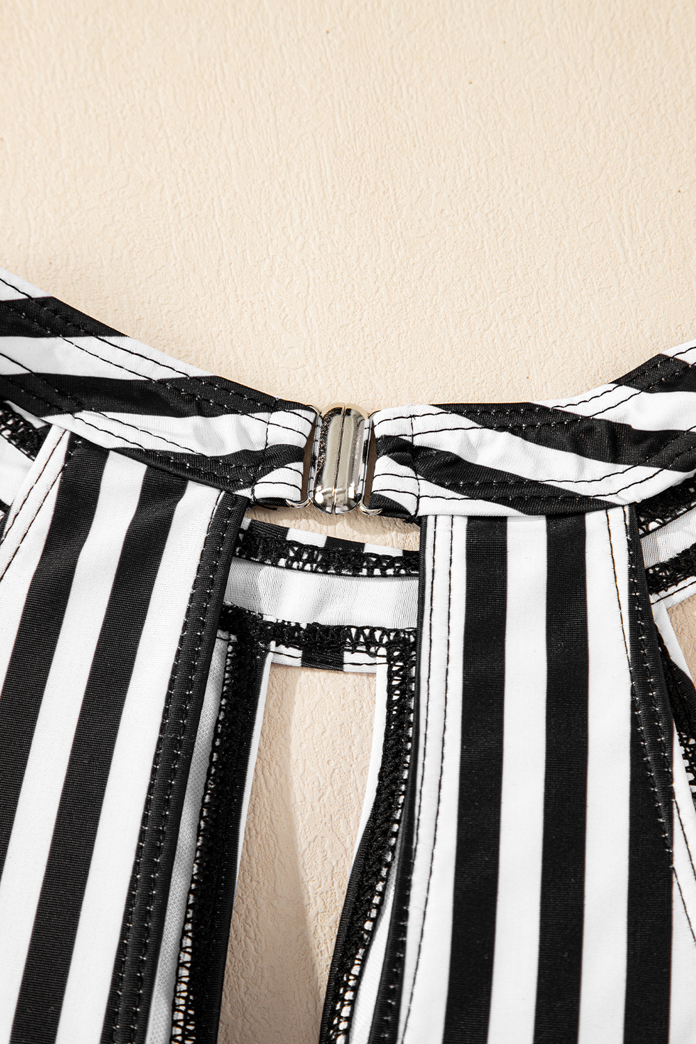 Black Striped Halter Top Drawstring Ruched High Waisted Bikini - loveforevers