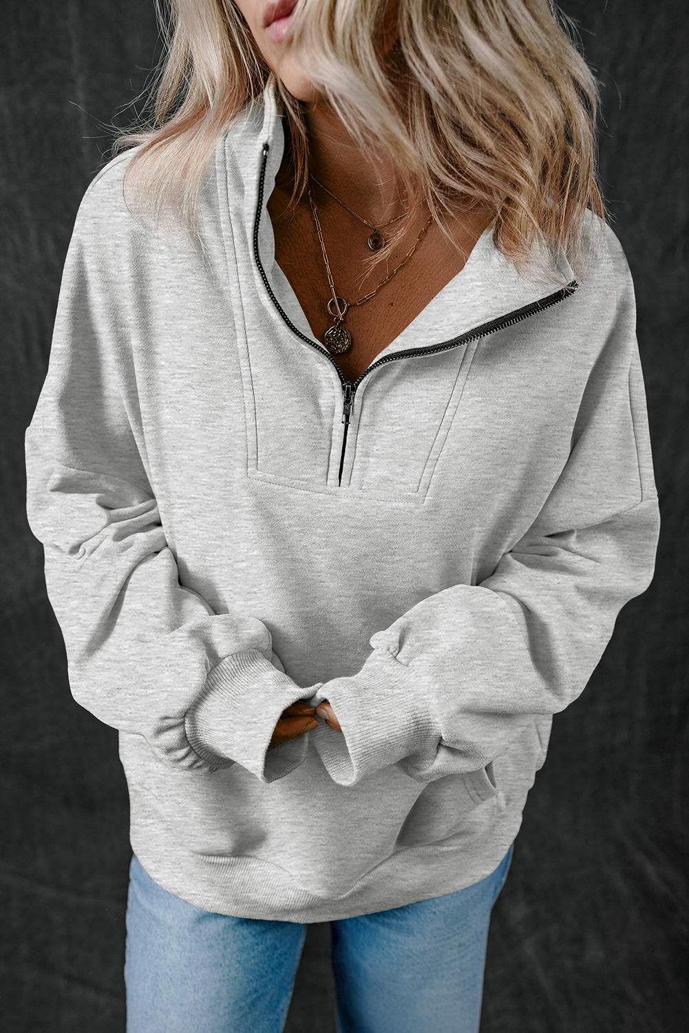 Bonbon Zip-up Stand Neck Kangaroo Pocket Sweatshirt - loveforevers
