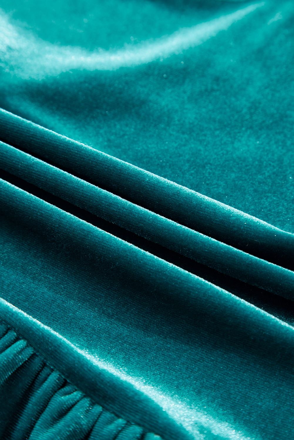 Sea Green Velvet V Neck Peplum Hem Puff Sleeve Blouse - loveforevers