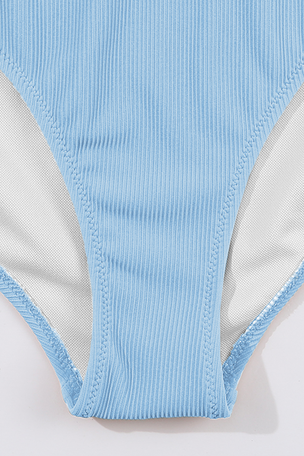 Beau Blue Stylish Ribbed Contrast Trim Spaghetti Straps 2pcs Bikini Swimsuit - loveforevers