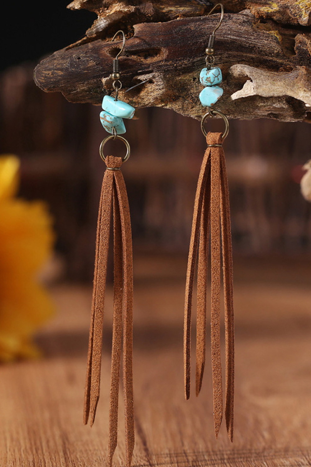 Brown Turquoise Tassel Drop Earrings - loveforevers