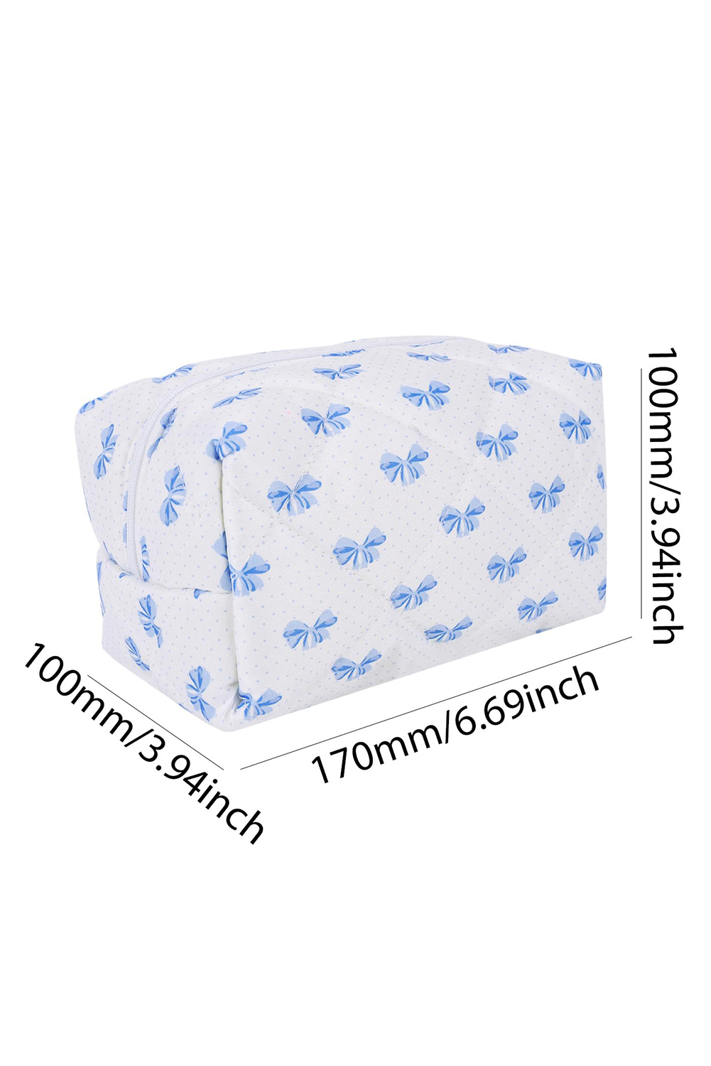 Sky Blue Bow Knot Quilted Zipper Makeup Bag - loveforevers