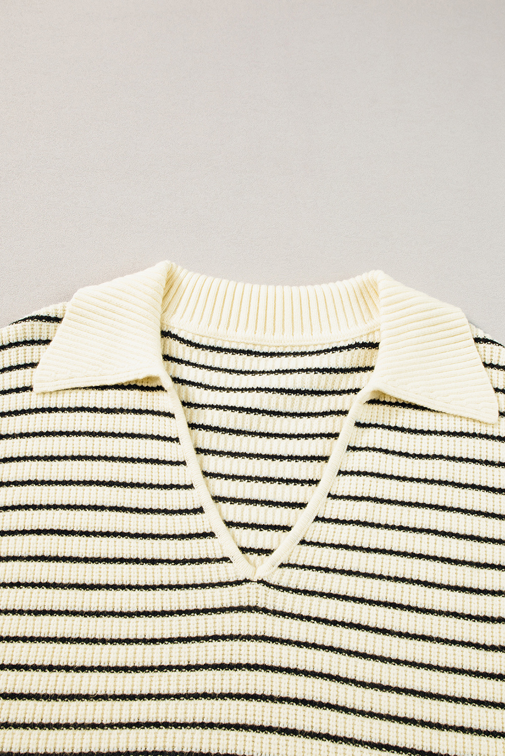 Beige Stripe Turn-down V Neck Sweater Tank Top - loveforevers