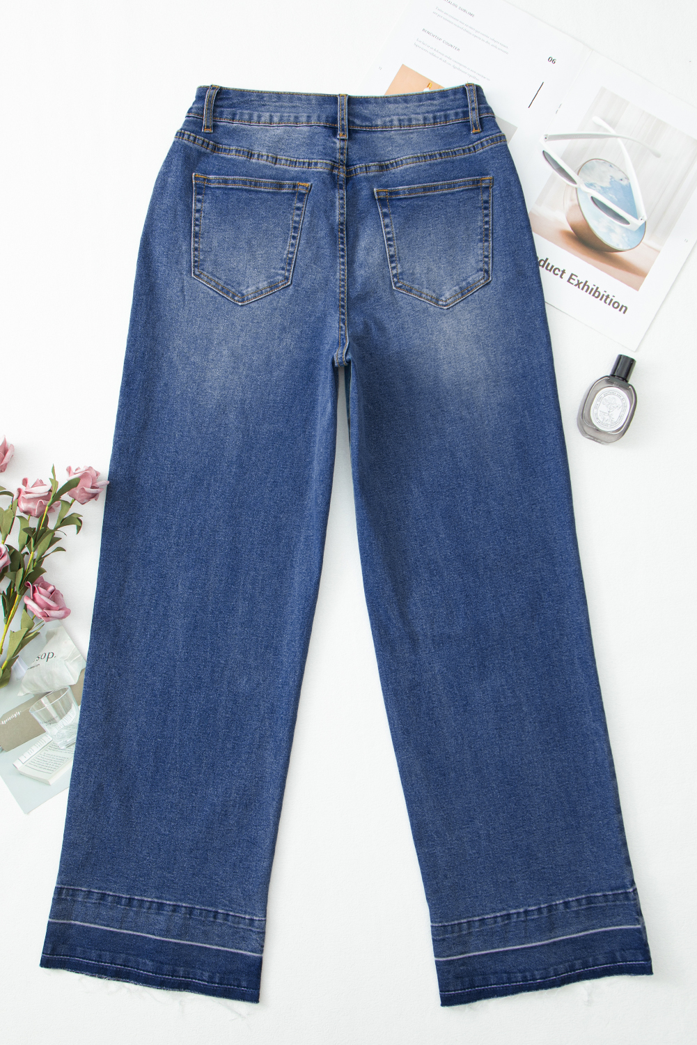 Real Teal Raw Hem Unique Cuffs Straight High Rise Loose Jeans - loveforevers