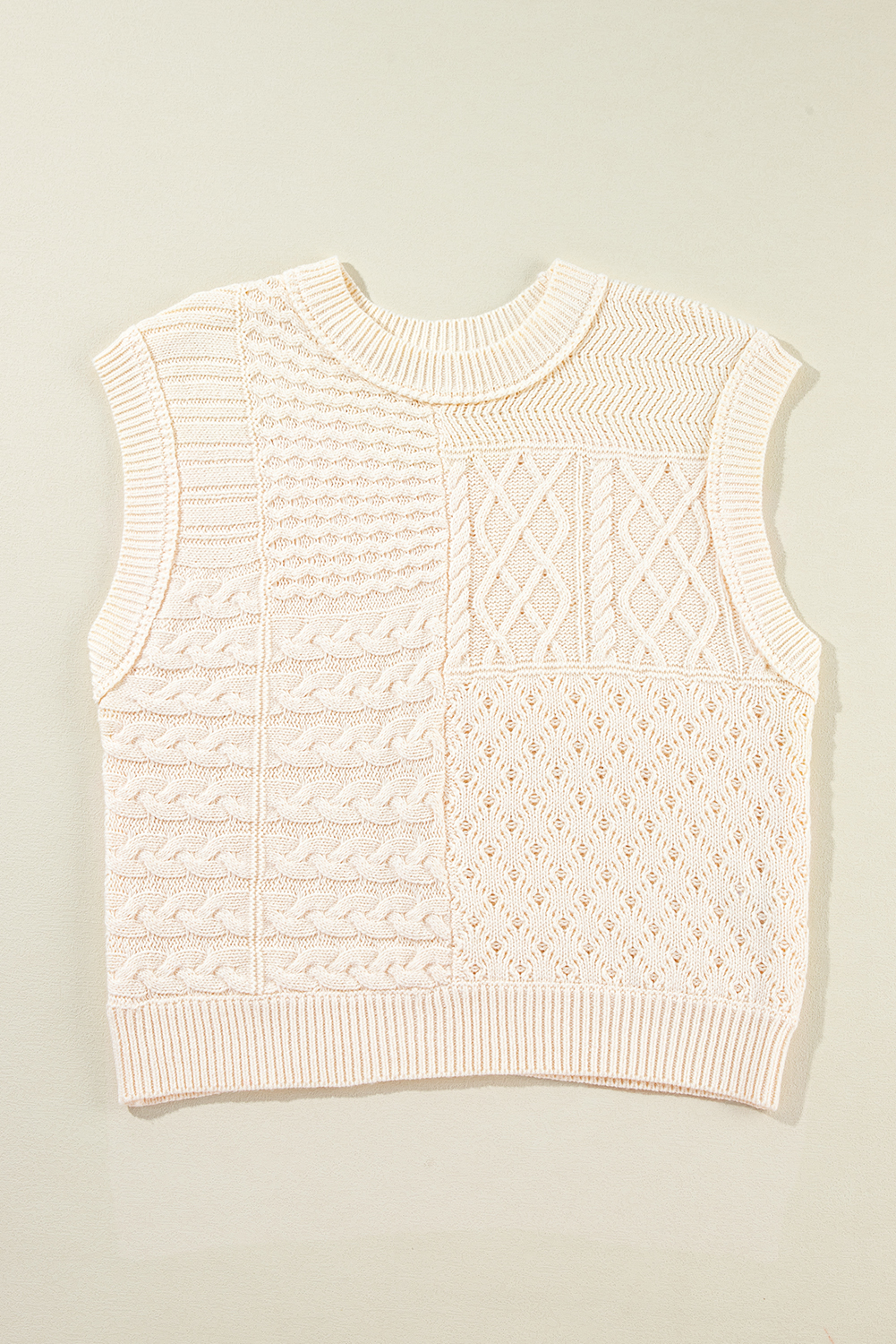 Beige Cable Knit Dolman Armholes Sweater Tank - loveforevers