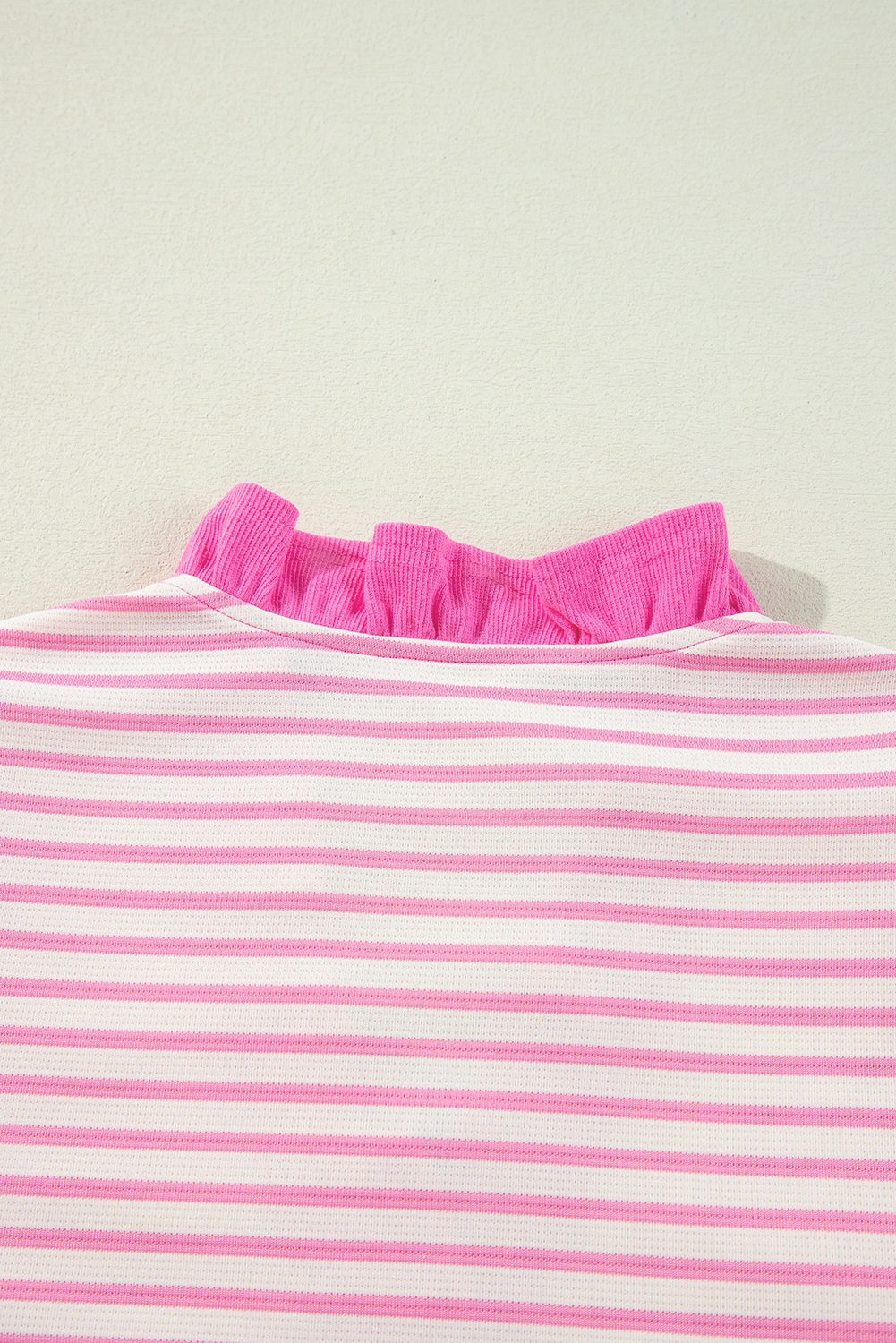 Pink Stripe Ruffled V Neck Cap Puff Sleeve Top - loveforevers