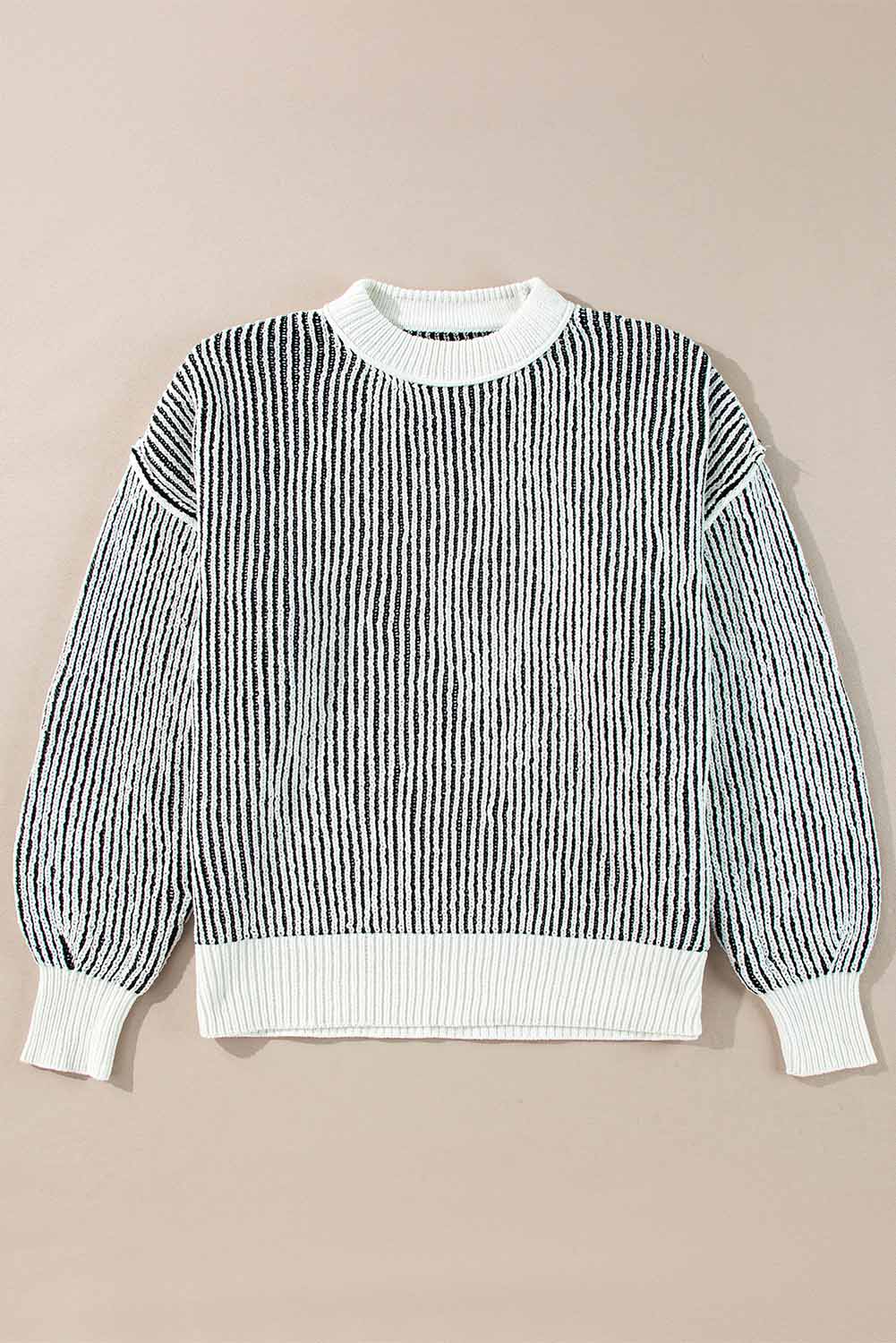Bright Pink Striped Textured Knit Contrast Edge Loose Sweater - loveforevers