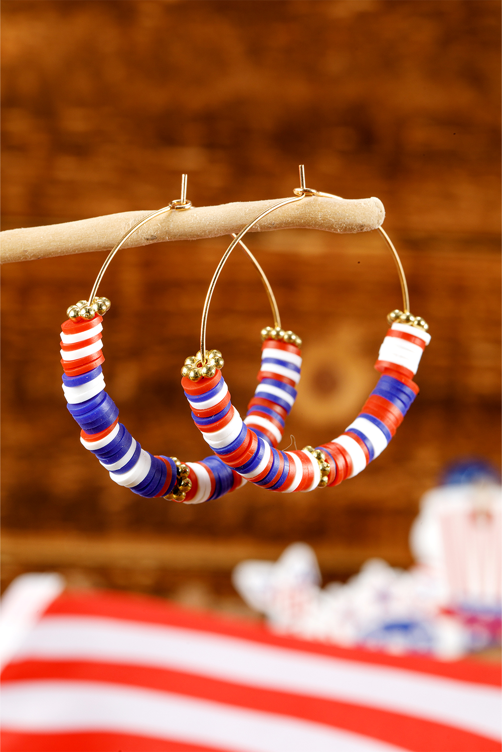 Dark Blue American Flag Inspired Beaded Large Hoop Earrings - loveforevers