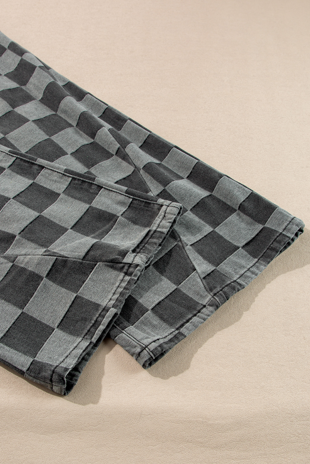 Dark Grey Checkered Denim Wide Leg Jeans - loveforevers