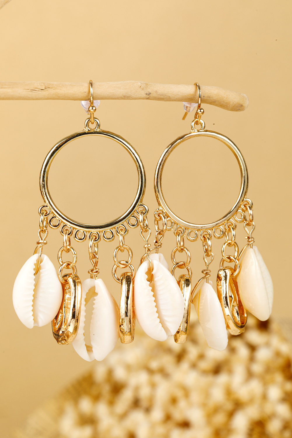 Gold Seashell Charm Hoop Dangle Earrings - loveforevers