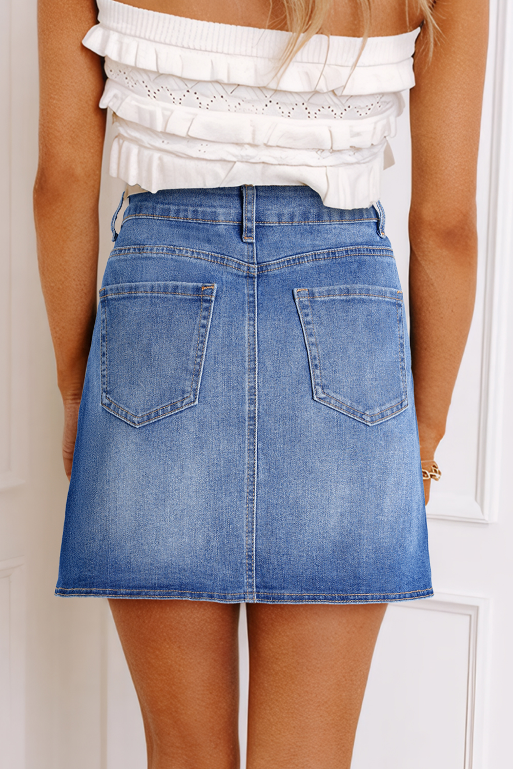 Ashleigh Blue Wrapped Crossed Waist Denim Mini Skirt - loveforevers