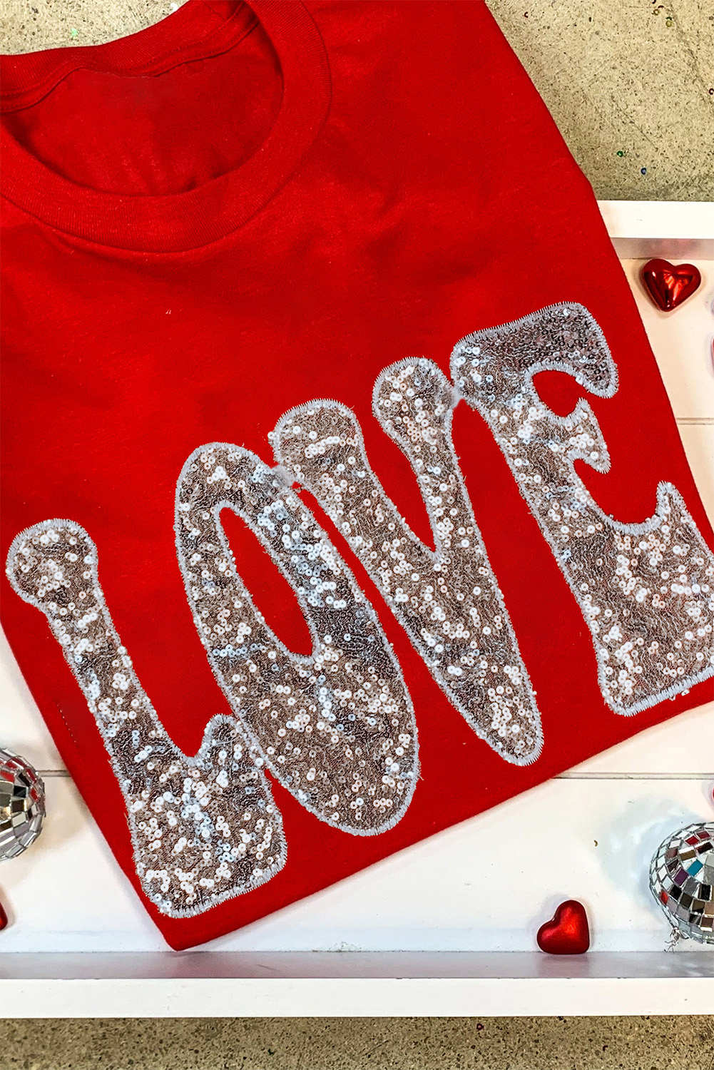 Red Leopard Striped Heart Shaped Print Crew Neck T Shirt - loveforevers