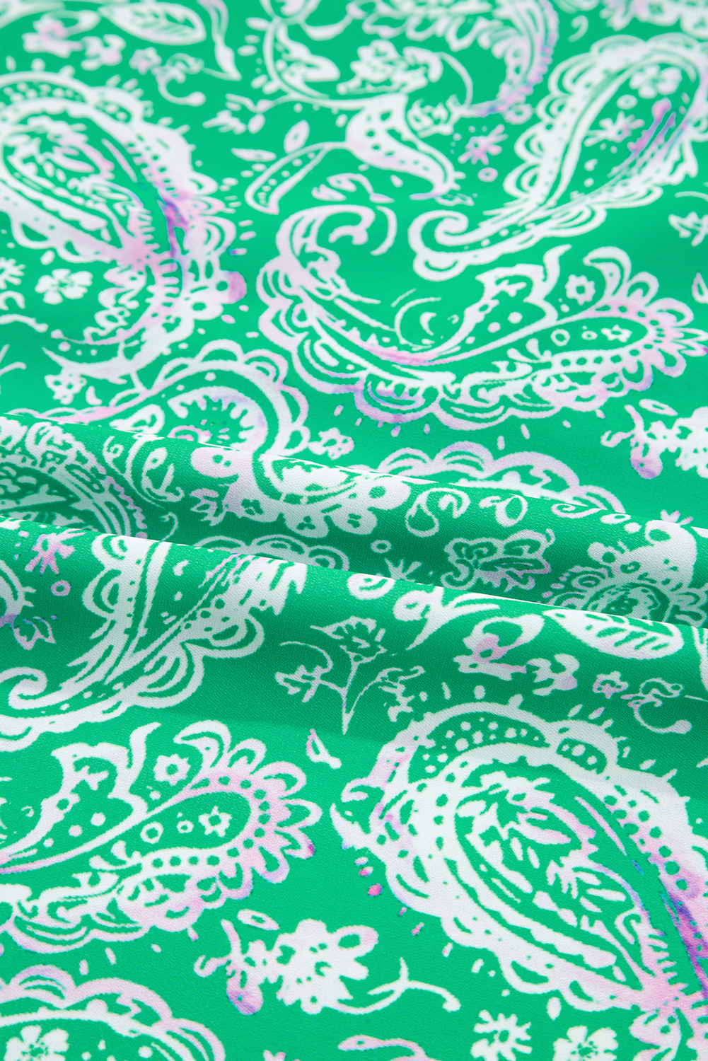 Green Paisley Print Long Sleeve Button Front Tied Waist Mini Dress - loveforevers