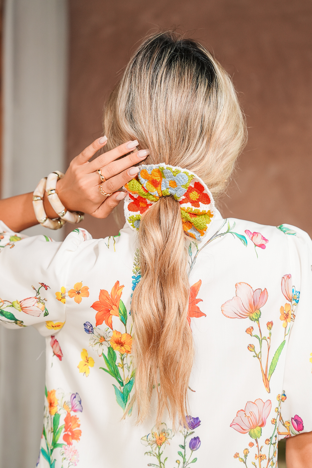 Yellow Bohemian Style Flower Crochet Scrunchy Hair Tie - loveforevers