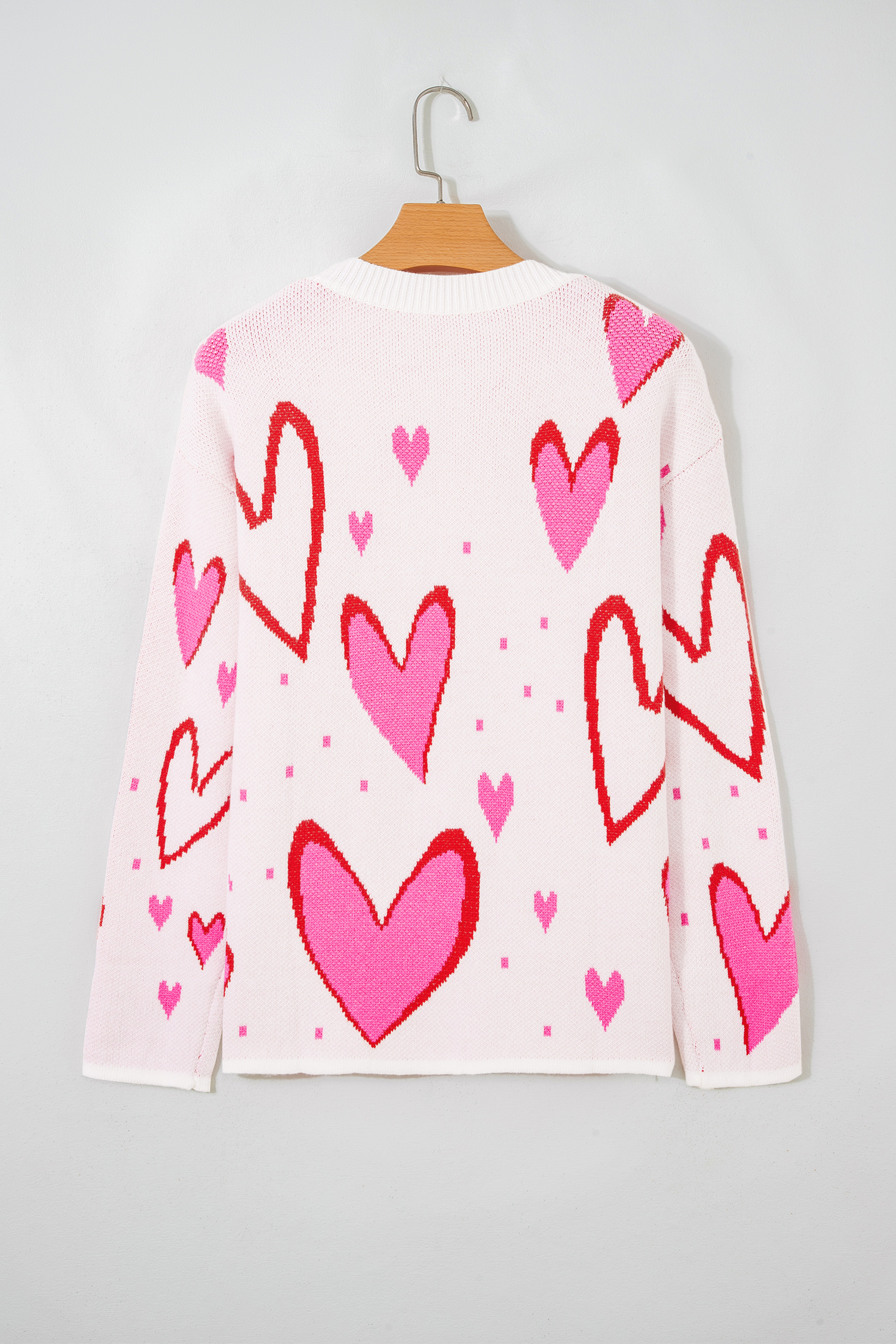 White Splendid Heart Print Valentines Day Sweater - loveforevers