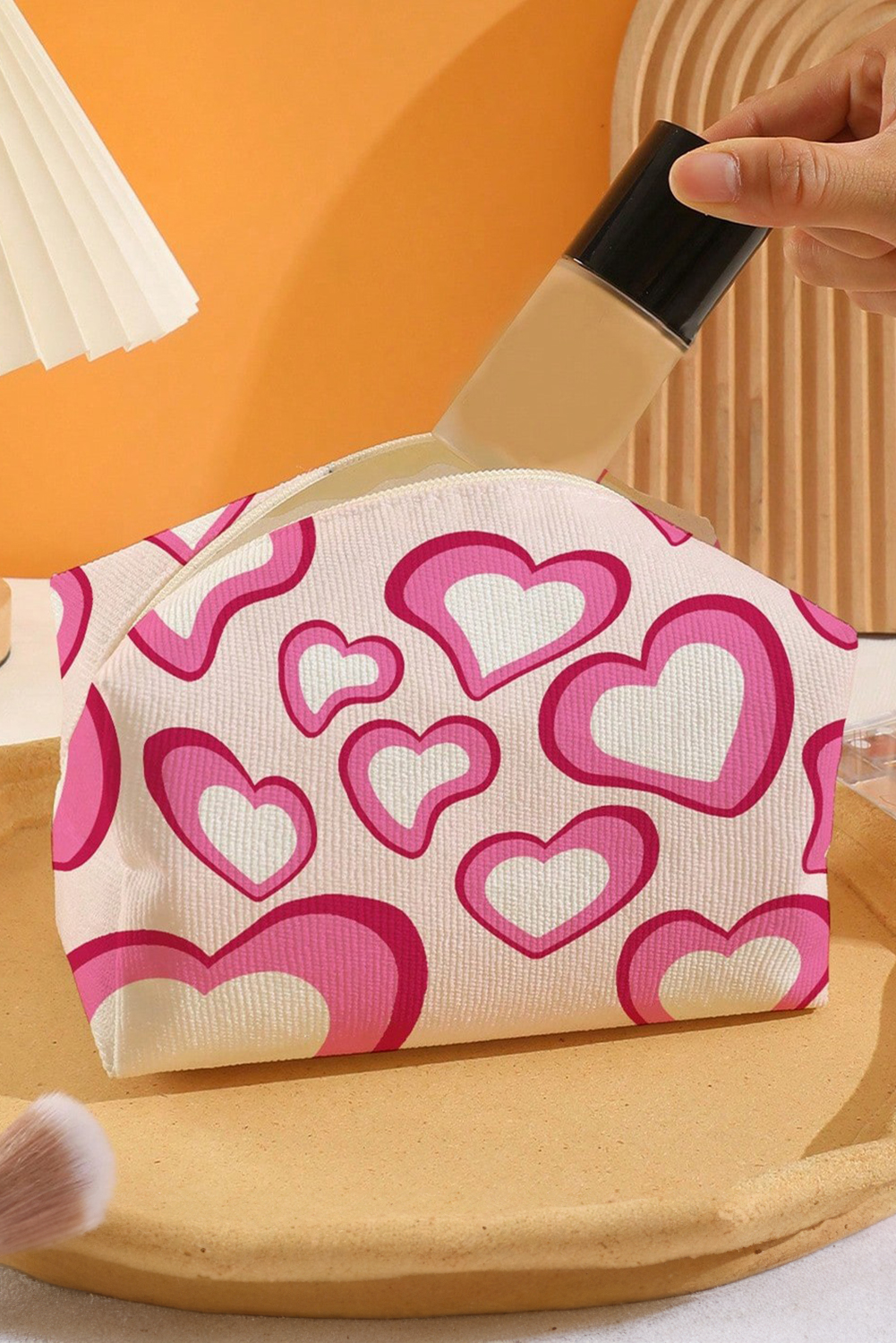 Pink Valentines Fashion Heart Printed Canvas Cosmetic Bag - loveforevers