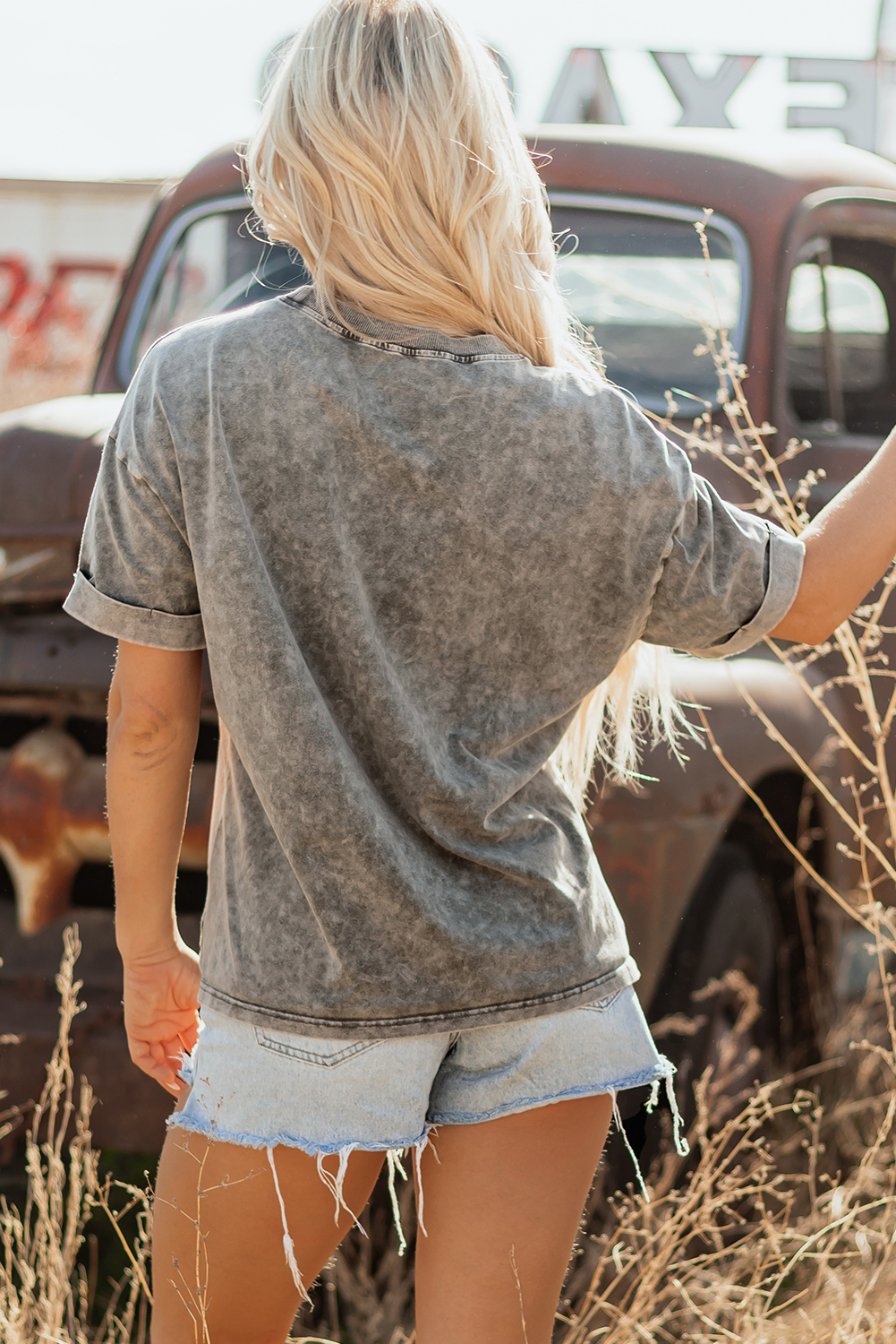 Light Grey Western Steer Head Tie Dye Print Crew Neck T Shirt - loveforevers