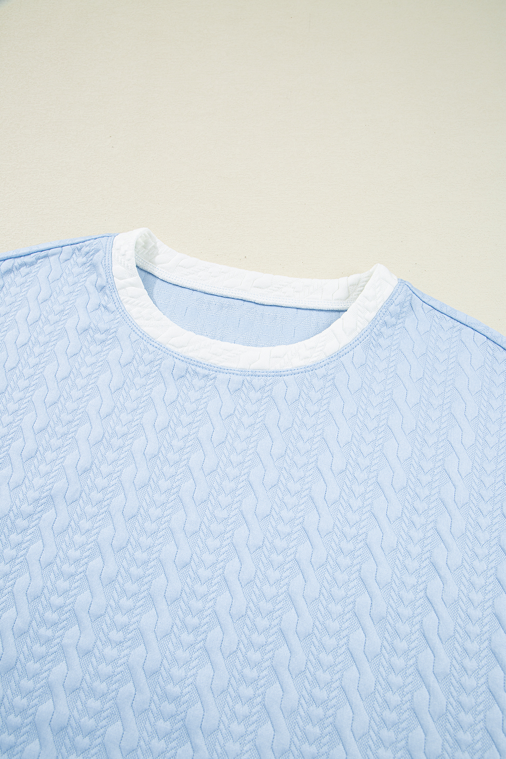 Beau Blue Contrast Trim Textured Crewneck Tee and Pocketed Skirt Set - loveforevers