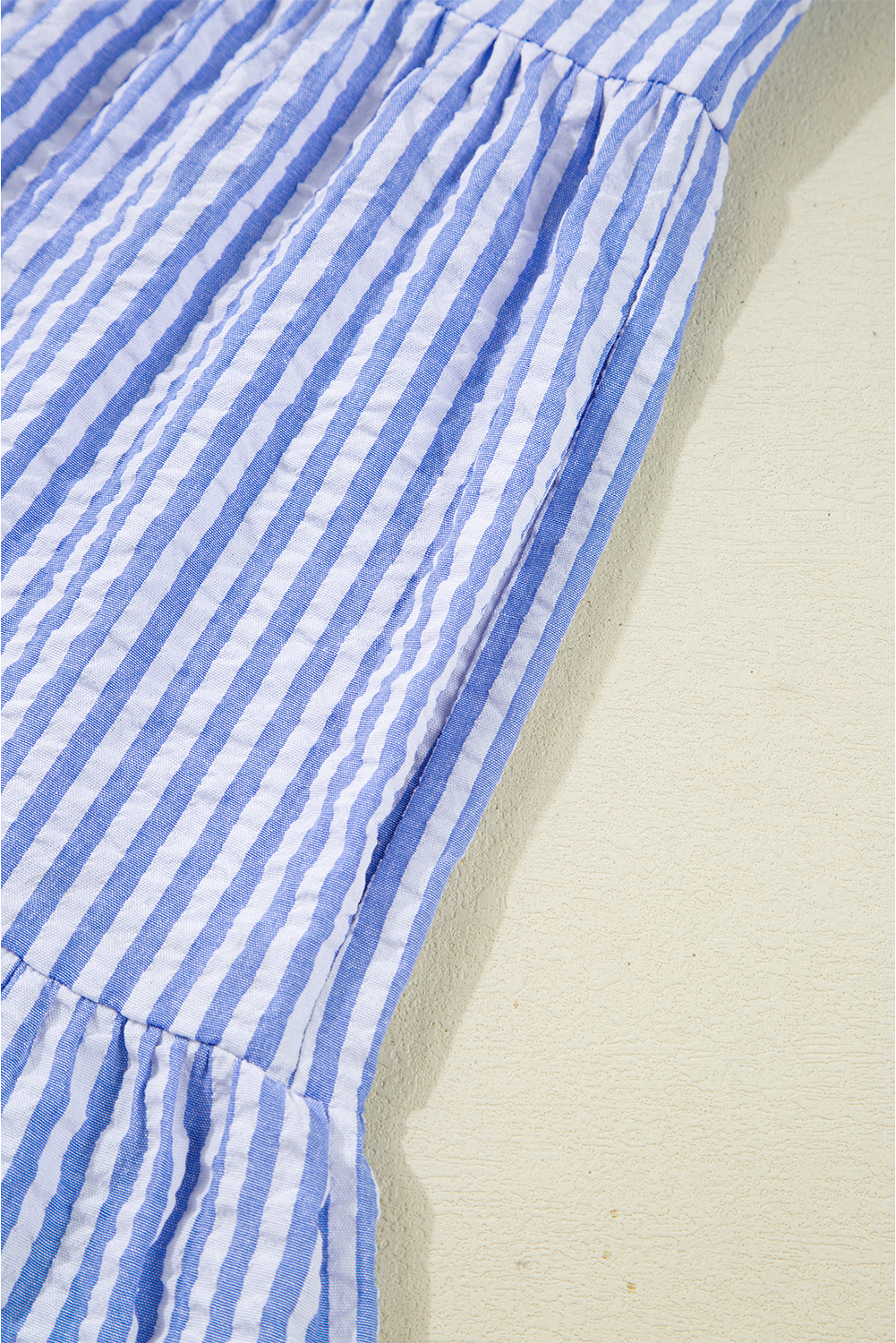 Sky Blue Stripe Bracelet Sleeve Tiered Shift Dress with Pockets - loveforevers