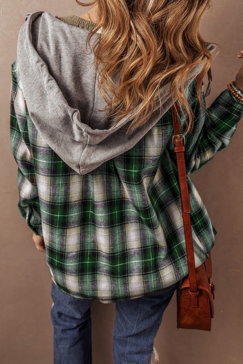 Red Plaid Print Chest Pocket Buttoned Hooded Shacket - loveforevers