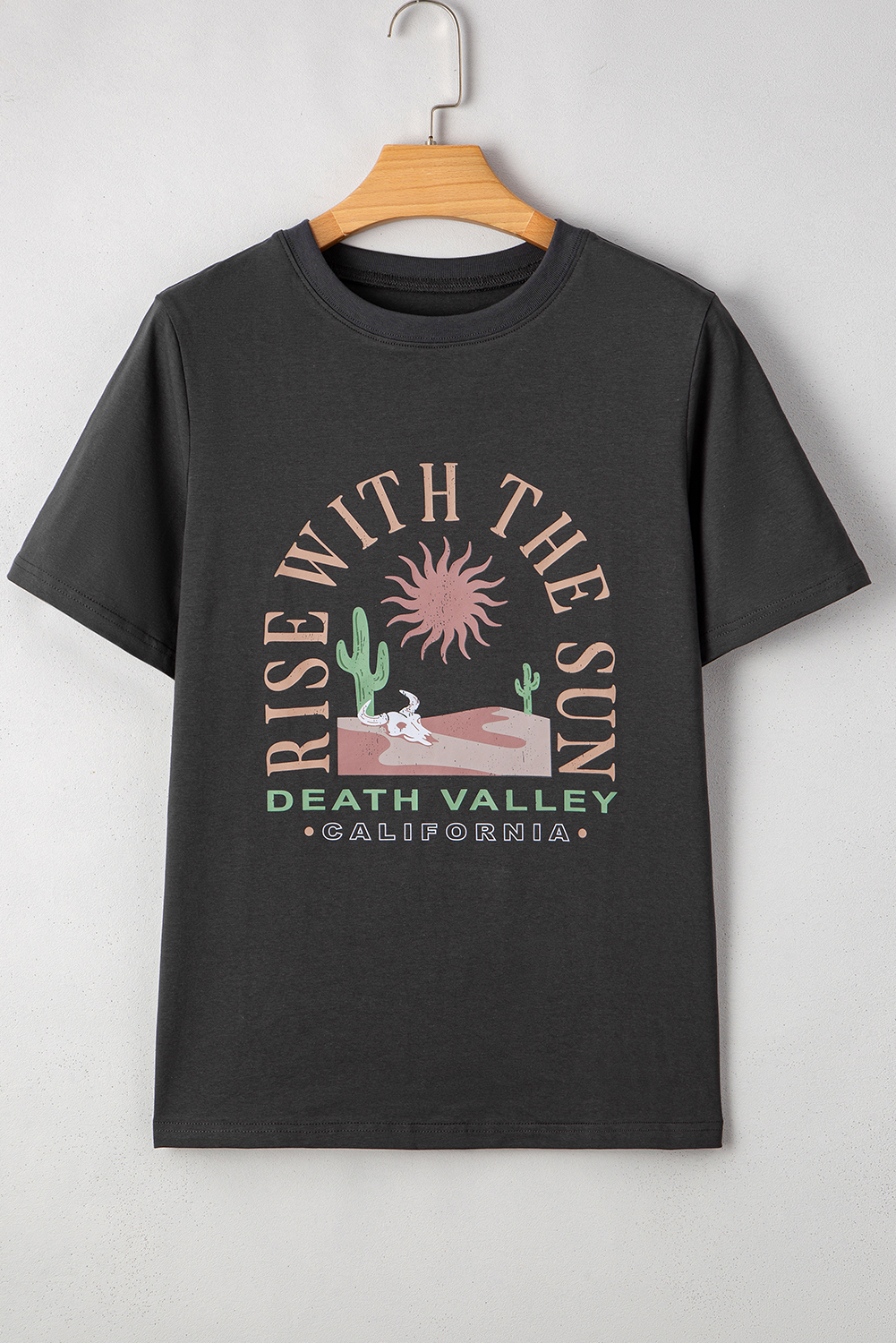 Dark Grey RISE WITH THE SUN Western Fashion Graphic Tee - loveforevers