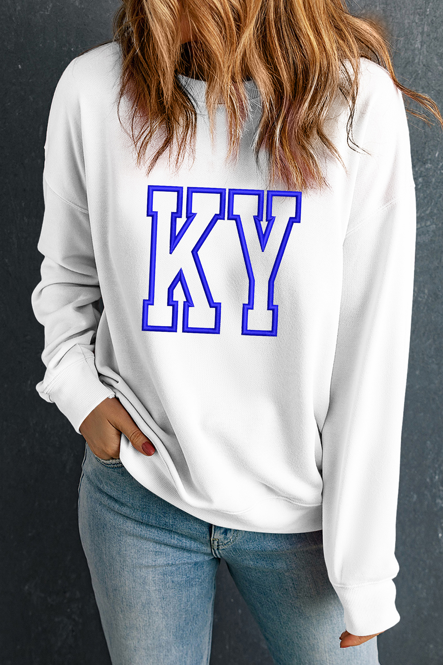 White KY Embroidered Graphic Pullover Sweatshirt - loveforevers