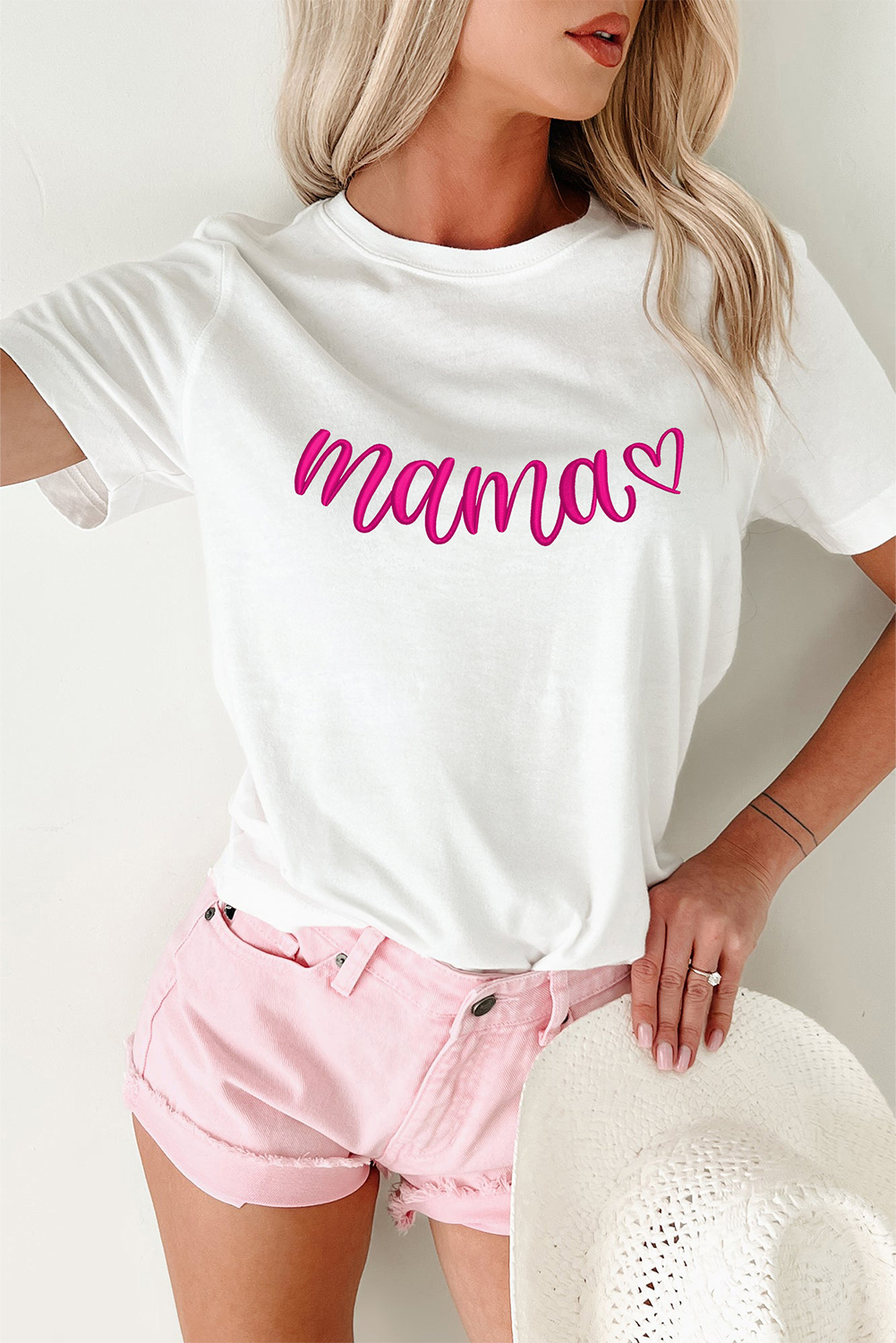 White mama Heart Embroidered Mothers Day T Shirt - loveforevers